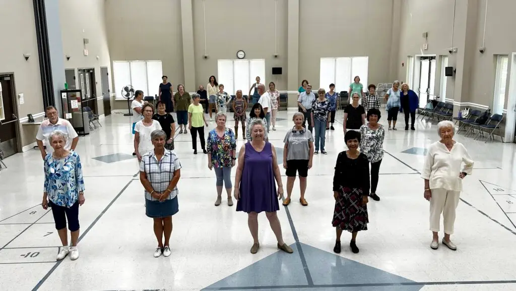 Large group of line dancers