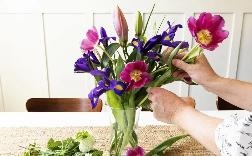 Arranging flowers in a vase